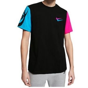 Nike City Brights Blue and Pink Sleeved Double Swoosh Tee Shirt